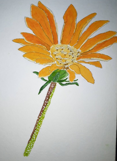 Dessin en couleur à l'aquarelle d'une fleur orange