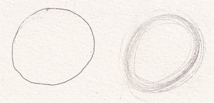 Deux cercles dessinés au crayon a papier avec deux techniques