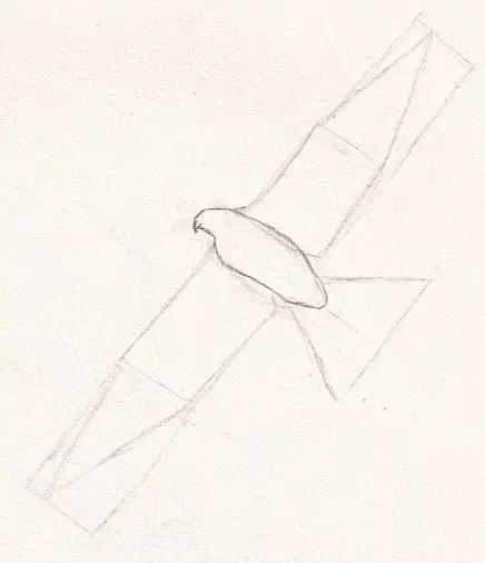 Croquis d'un oiseau en vol avec les contours du corps et de la tête dessinés
